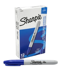 Sharpie Permanent Markers, Fine Point, Blue- 12 Pack